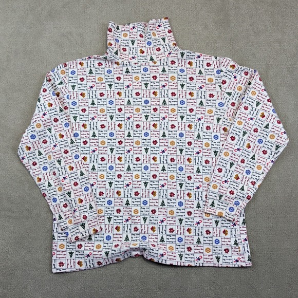 Northern Isles Vintage Christmas Turtleneck L White Holiday Print Grandma Core — photo 2